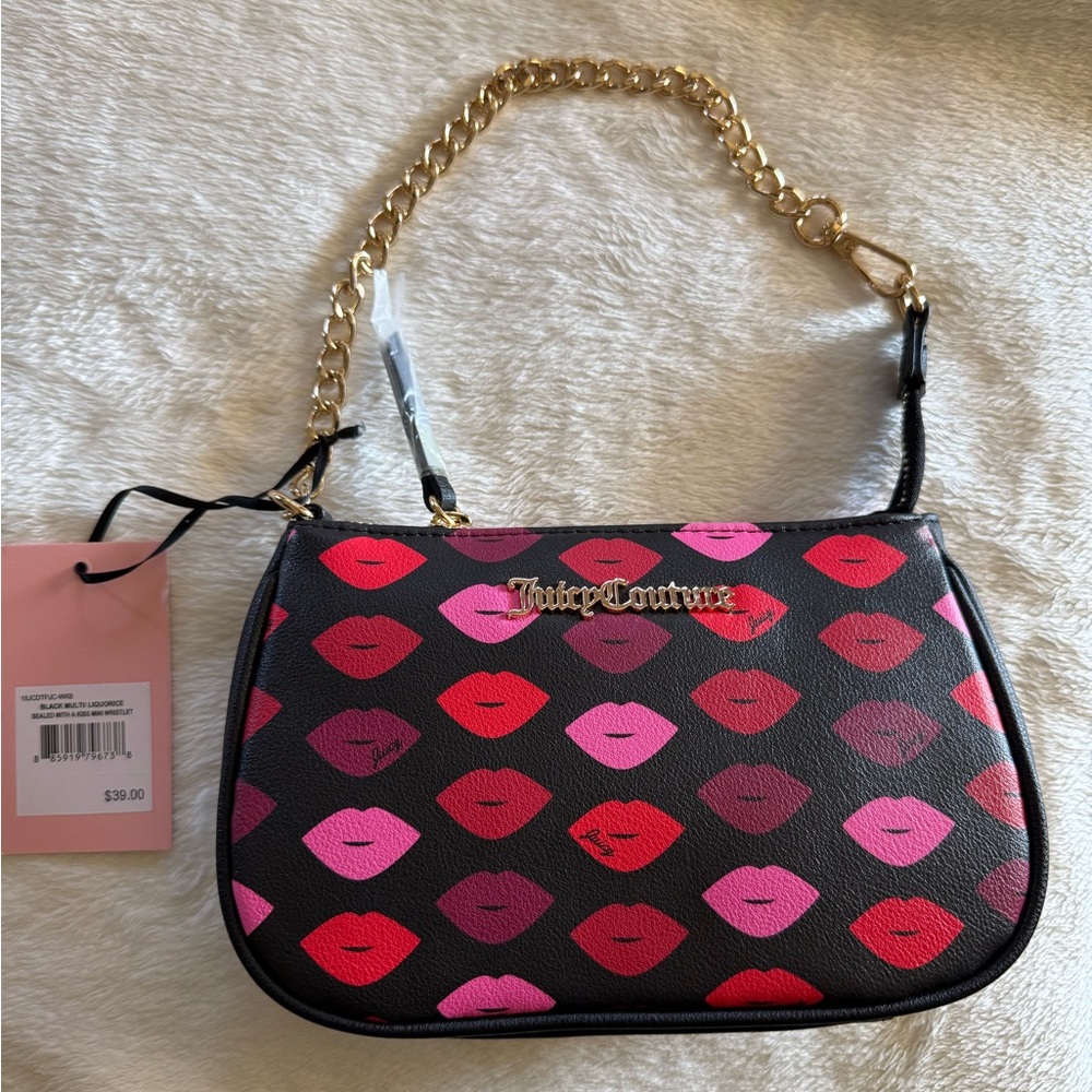 JUICY COUTURE BLACK SEALED WITH A KISS MINI WRISTLET LIPS